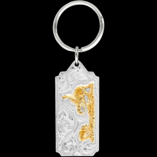Gallop into elegance with our Gold Cutting Horse Keychain. Perfect for riders and enthusiasts alike, our keychain adds a touch of Western sophistication to your everyday essentials. Buy now!